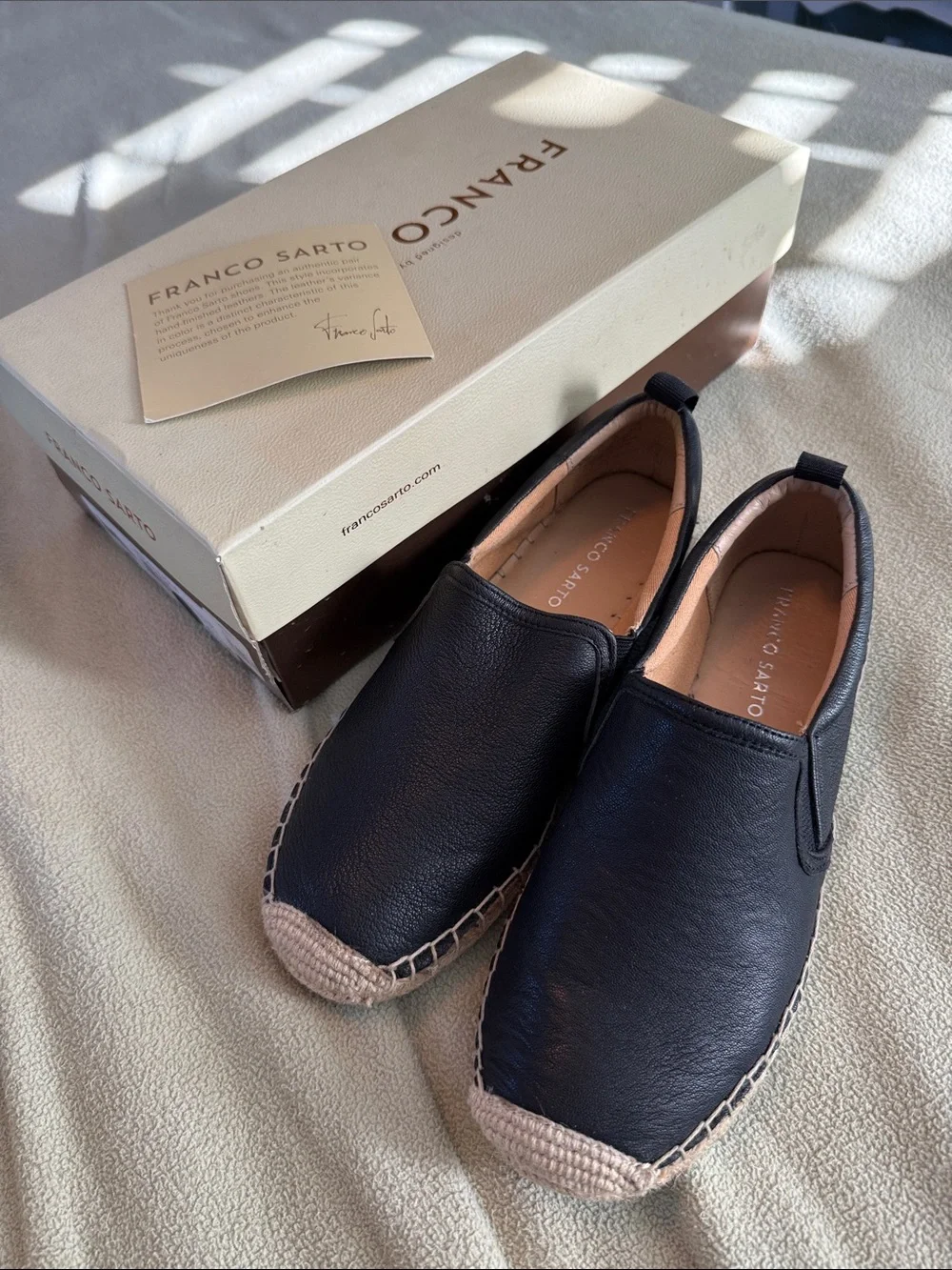 Franco Sarto Women’s Black Leather Espadrille Slip-Ons